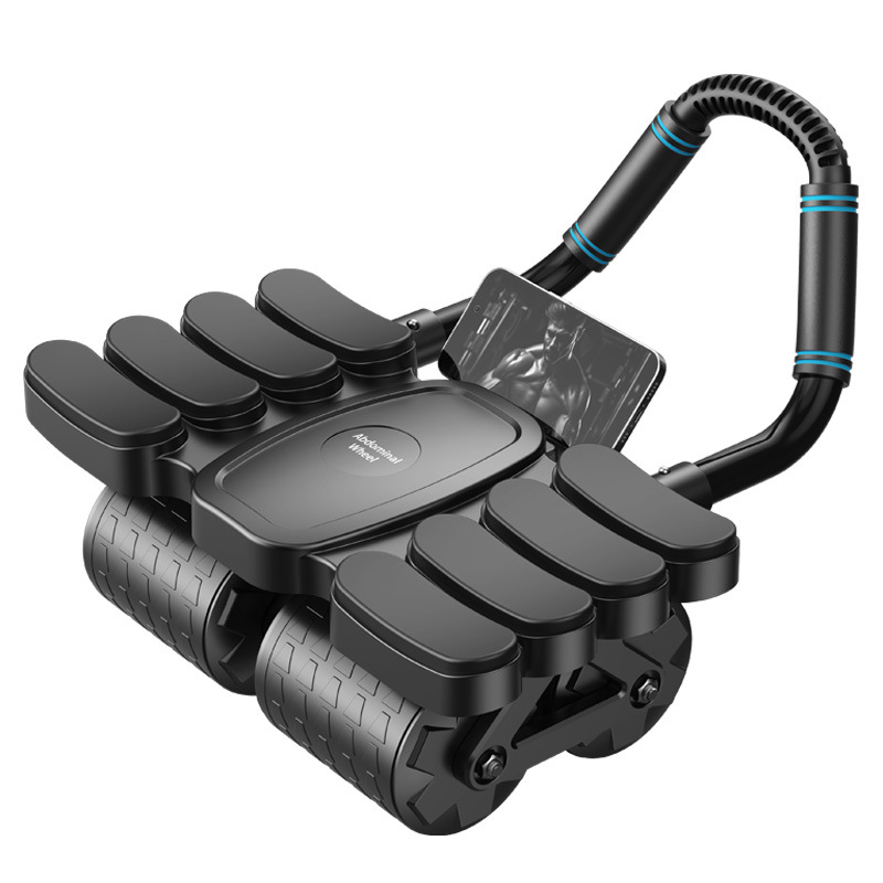 Black 4-Wheel Automatic Rebound Ab Roller with 8 Elbow Support - Core Trainer  for Home Abdominal Muscle Workout (Beginner-Friendly)