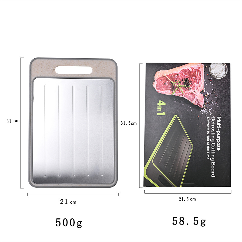 Beige Aluminum Fast Thawing Dual-Sided Cutting Board(31x21CM) - Multifunctional Kitchen Tool with Garlic Grinder and Knife Sharpener