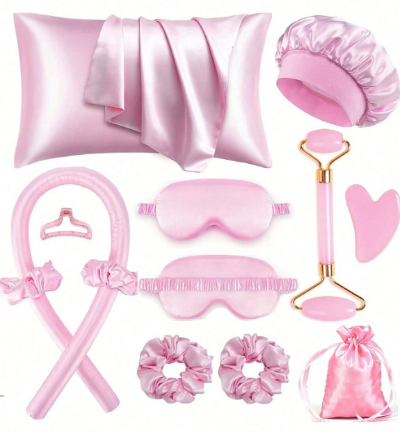 12-Piece Heatless Hair Curler Set for Damage-Free Curls & Comfortable Sleep - Soft Sponge Sleep-In Rollers for DIY Styling (Pink)
