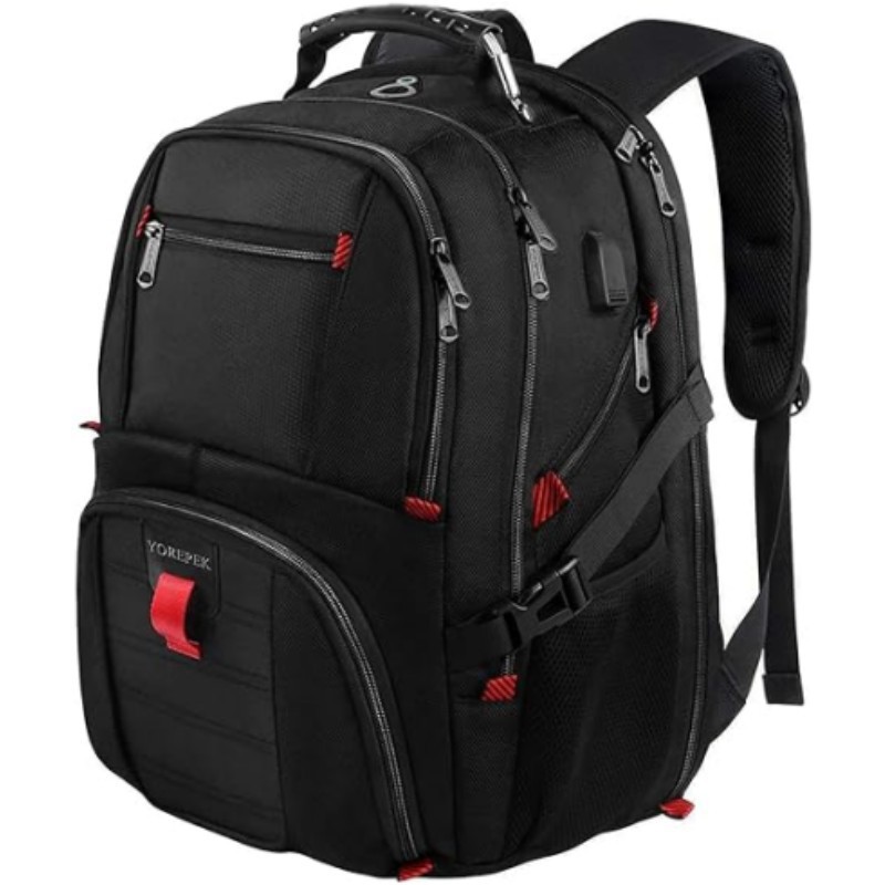 Black 50L Extra Large Laptop Backpack with USB Charging Port - Waterproof Oxford Fabric Travel & Business Bag, Fits up to 16-inch Laptops