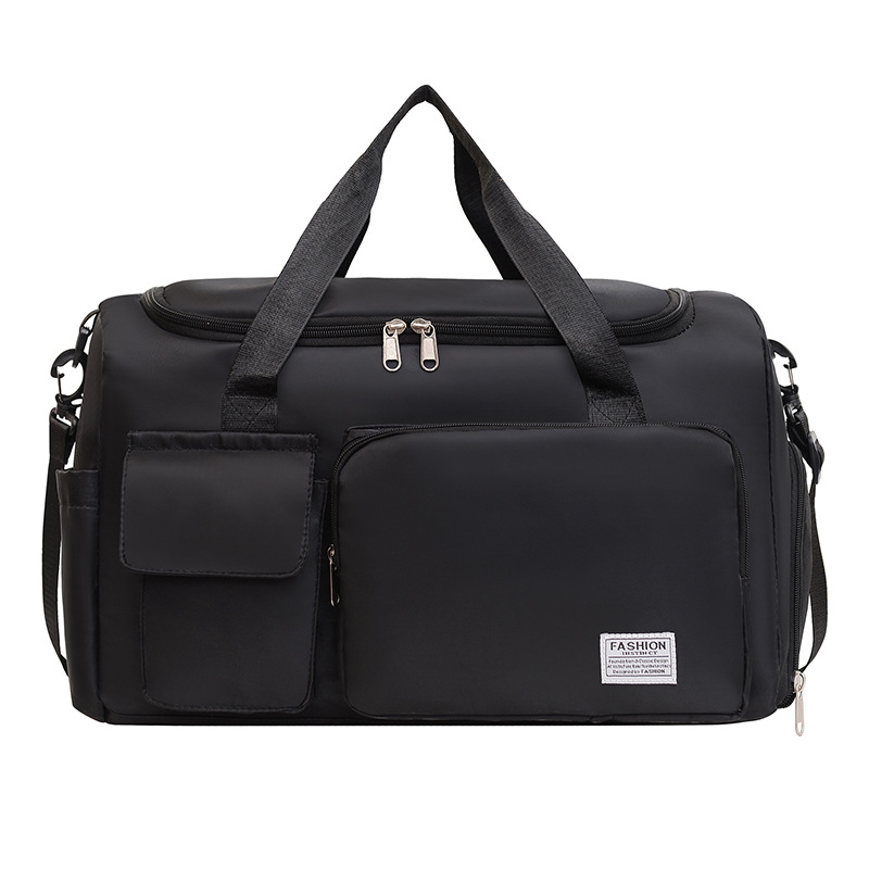 Black Lightweight & Waterproof Sports Gym Bag with Separate Shoe Compartment, Adjustable Strap and Multiple Pockets - Large-Capacity Travel Duffel for Workout, Business & Getaways
