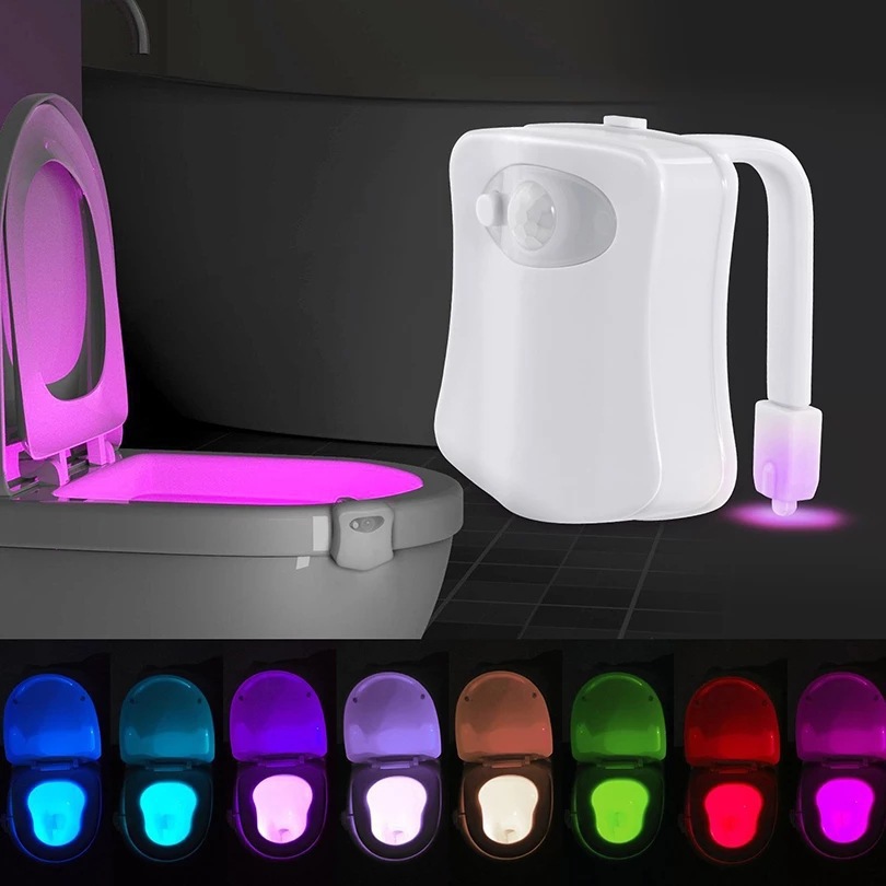 8-Color LED Toilet Night Light - Universal Fit Smart Motion Activated Bathroom Bowl Light, Multi-Color Cycle & Fixed Mode