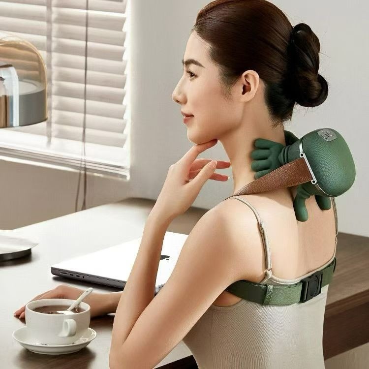 Wireless 4D Bionic 10-Fingers Shoulder & Neck Massager - EMS Micro-current & Vibration Neck Reliever with 2-Level Red Light Heat