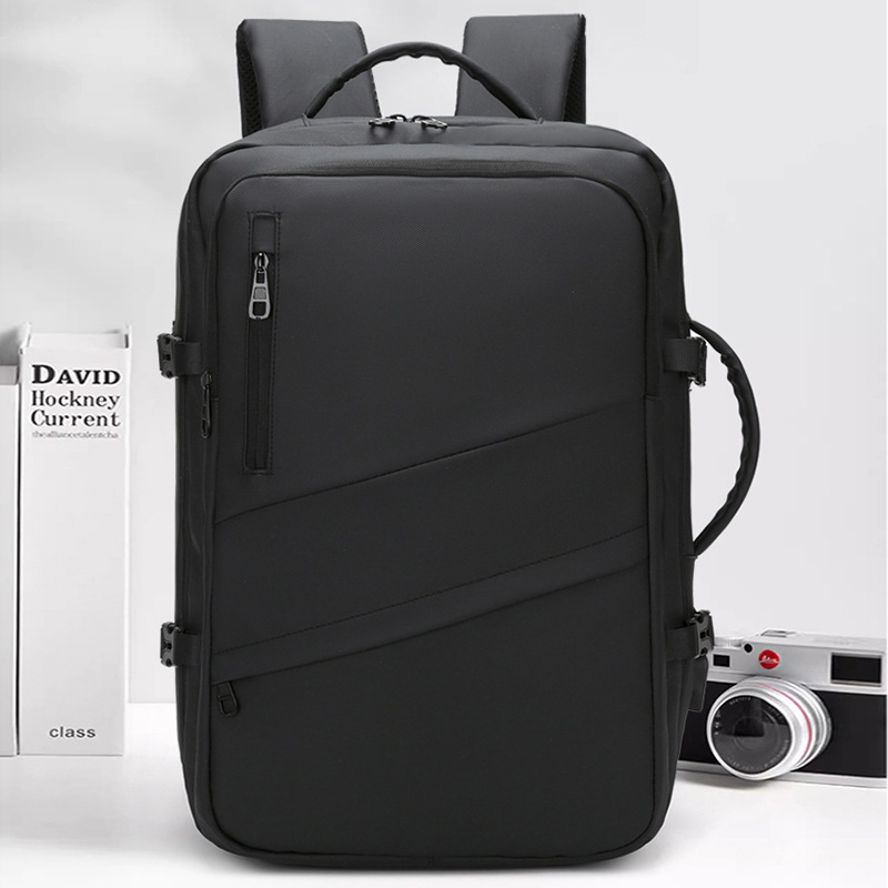 Black Premium Business Expandable Travel Backpack with External USB Charging - 20-35L Large-Capacity & Waterproof Commuter Daypack