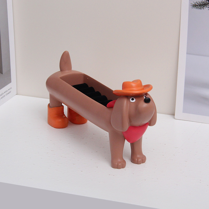 Brown Resin Dachshund Puppy Ring Earring Tray with Sponge Slots - Unique Dog Lover Gift