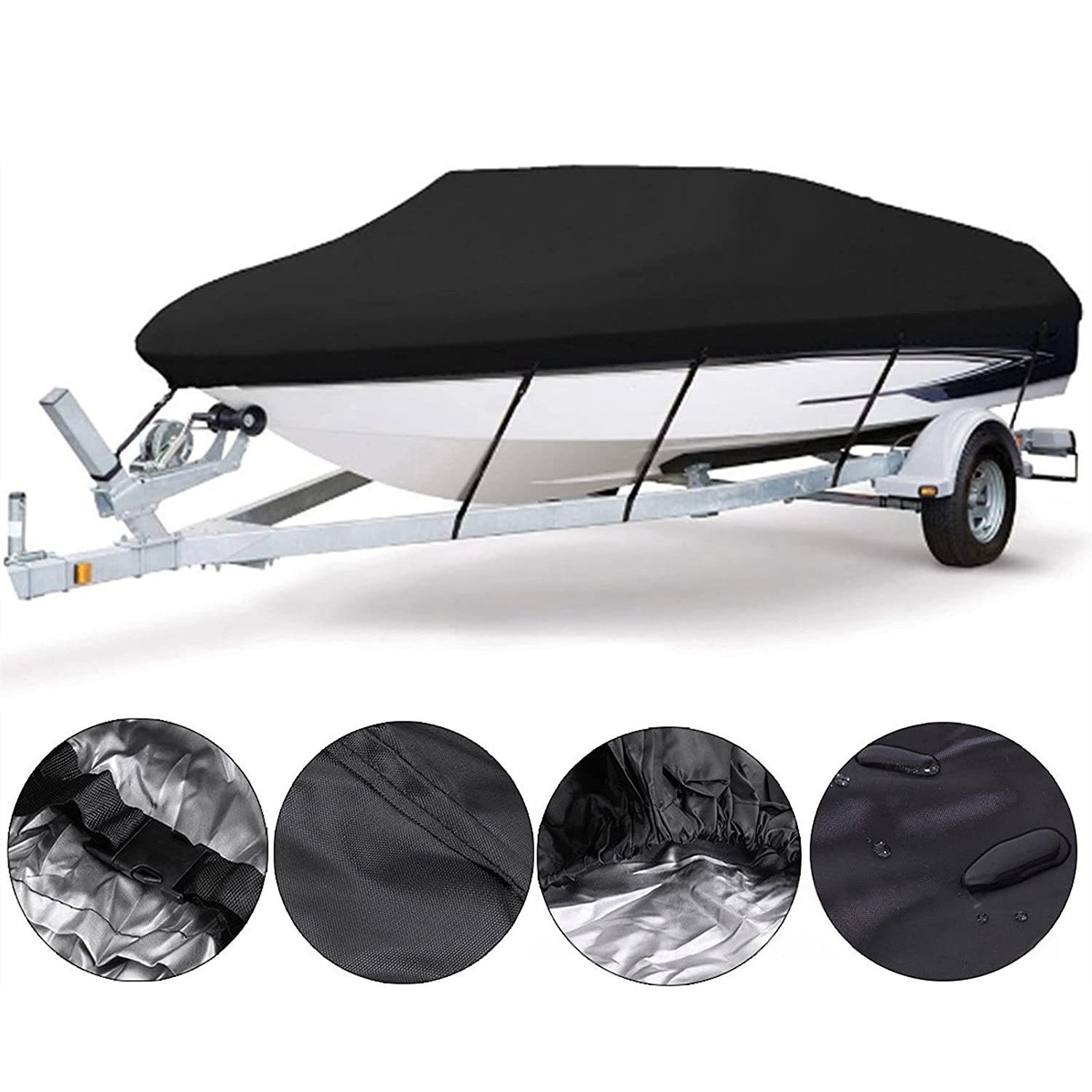 Black Heavy-Duty V-Hull Shield for 16 to 18 FT Yachts - All-Weather Water / Dust / UV Resistant 190T Silver Coated  Marine Protector