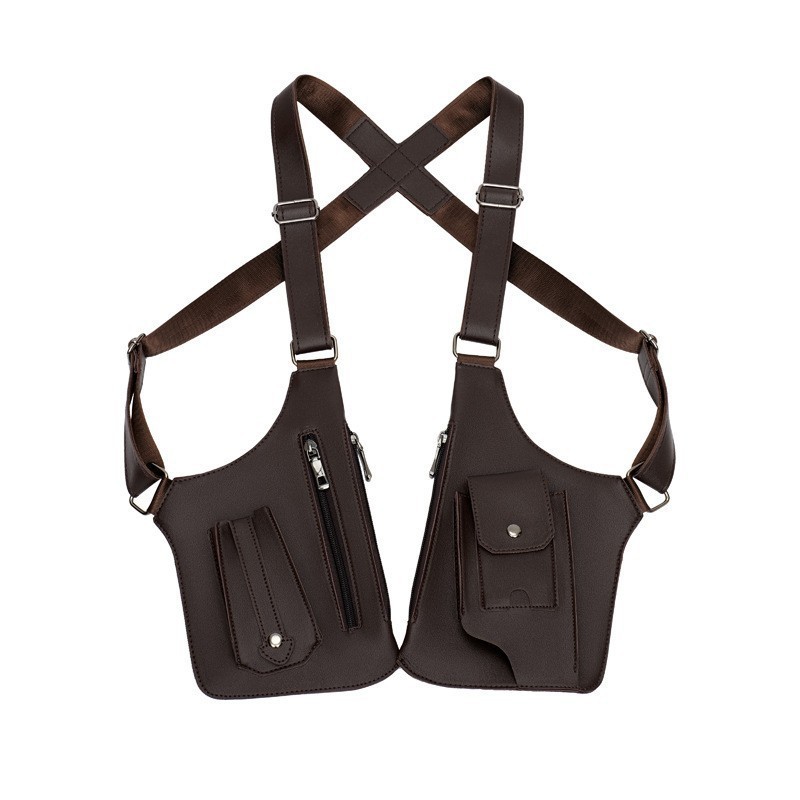 Coffee Multi-functional Expandable Men's Tactical Chest Rig Bag - Waterproof & Lightweight Retro Underarm Pack