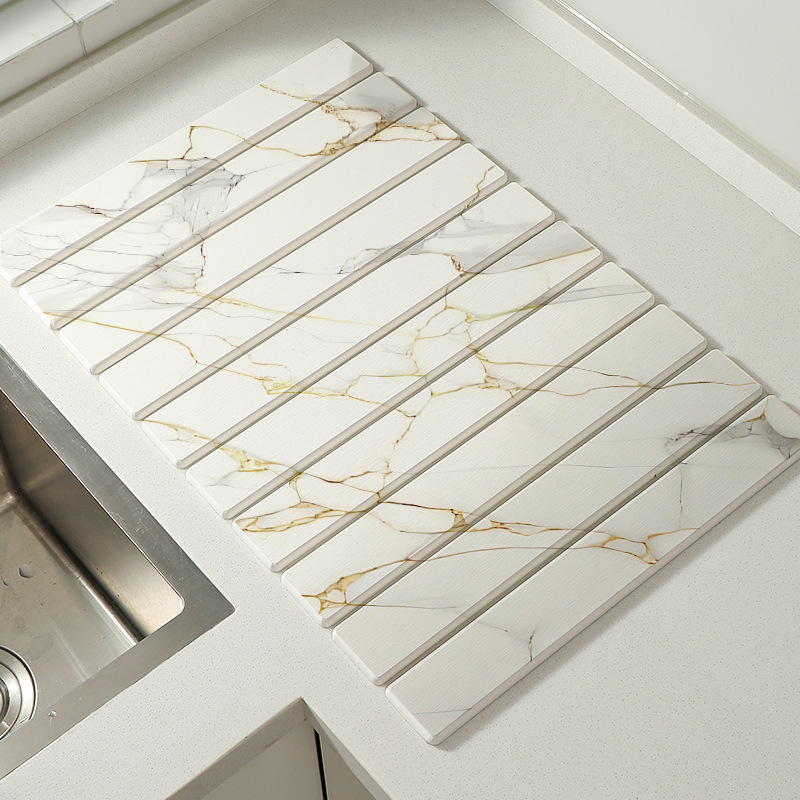 30x40cm Foldable Marble Pattern Kitchen Dish Drainer(Style 3) - Ultra-Absorbent Natural Stone Mat, Fast-Drying & Space-Saving