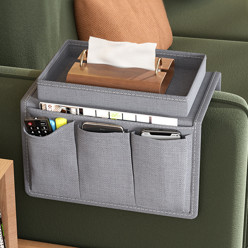 Grey Foldable  Sofa Armrest Organizer With 3-Zones - 20kg Load Capacity, Thickended Oxford Cloth Storage Bag for Dorms, Cars & Living Rooms