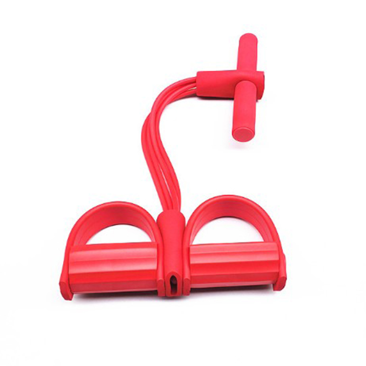Red Home Multi-Function Foot Pedal Resistance Trainer – 4-Strand Elastic Pull Rope for Abdominal Exercise, Sit-Up Assistance, and Full-Body Fitness (Unisex)