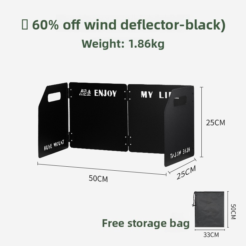 Black Heavy-Duty 4-Fold Camping Stove Windshield Portable Steel Wind Deflector for Outdoor Cooking and Picnics with Storage Bag
