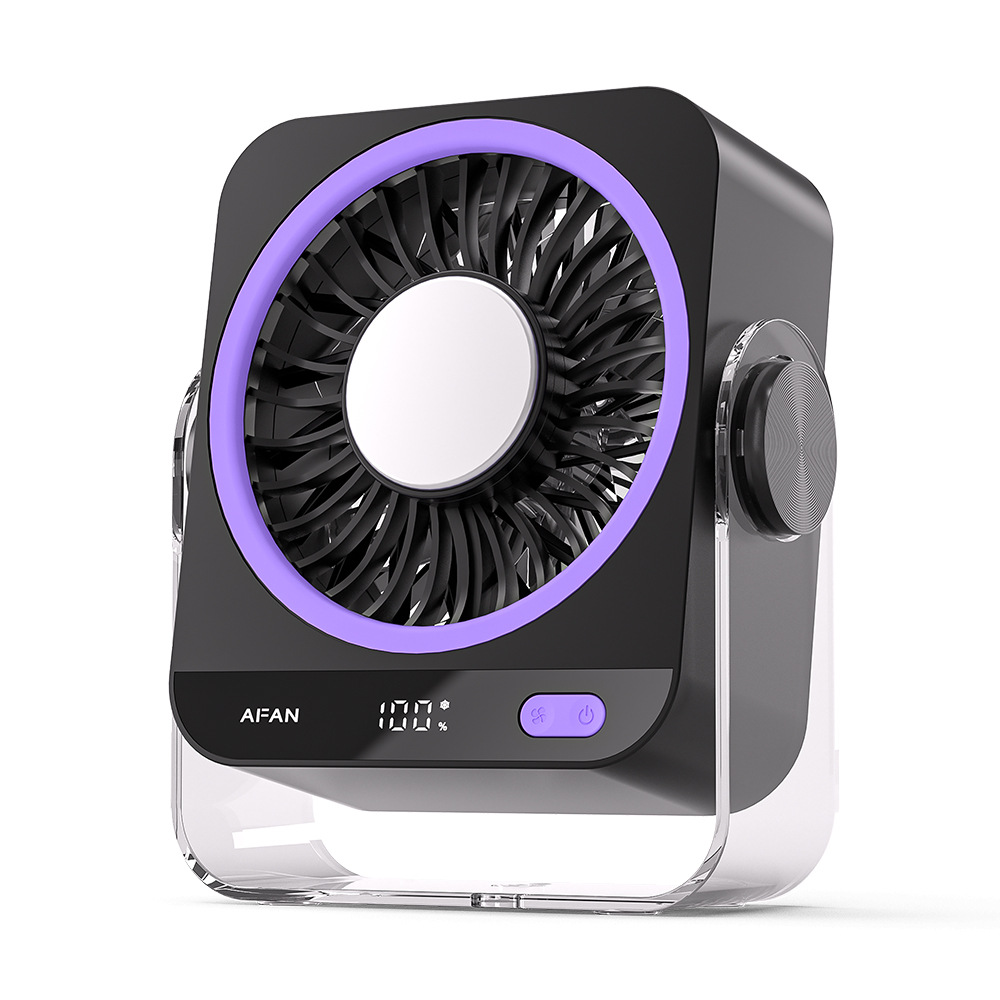 Grey Portable Semiconductor Cooling Desk Fan USB Type-C Rechargeable 5 Speeds Digital Display Silent Operation Wall-Mountable Air Circulator for Local Home and Office Spaces