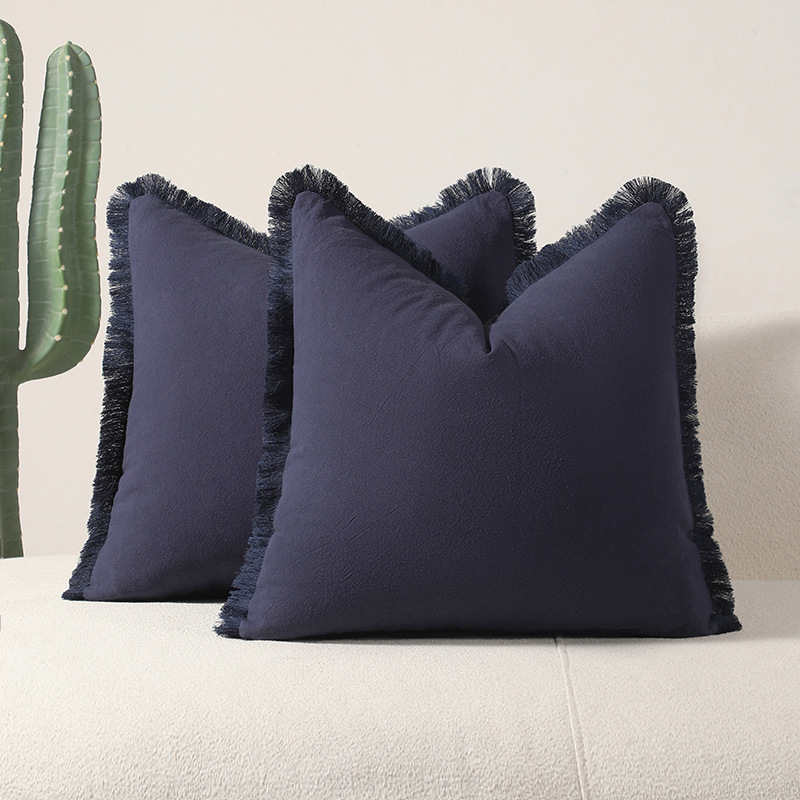 Navy blue 2 Pack Bohemian Tassel Pillowcases Soft Washed Cotton Cushion Covers for Living Room Sofa Elegant Decor Solution for Local Standard Home Environments
