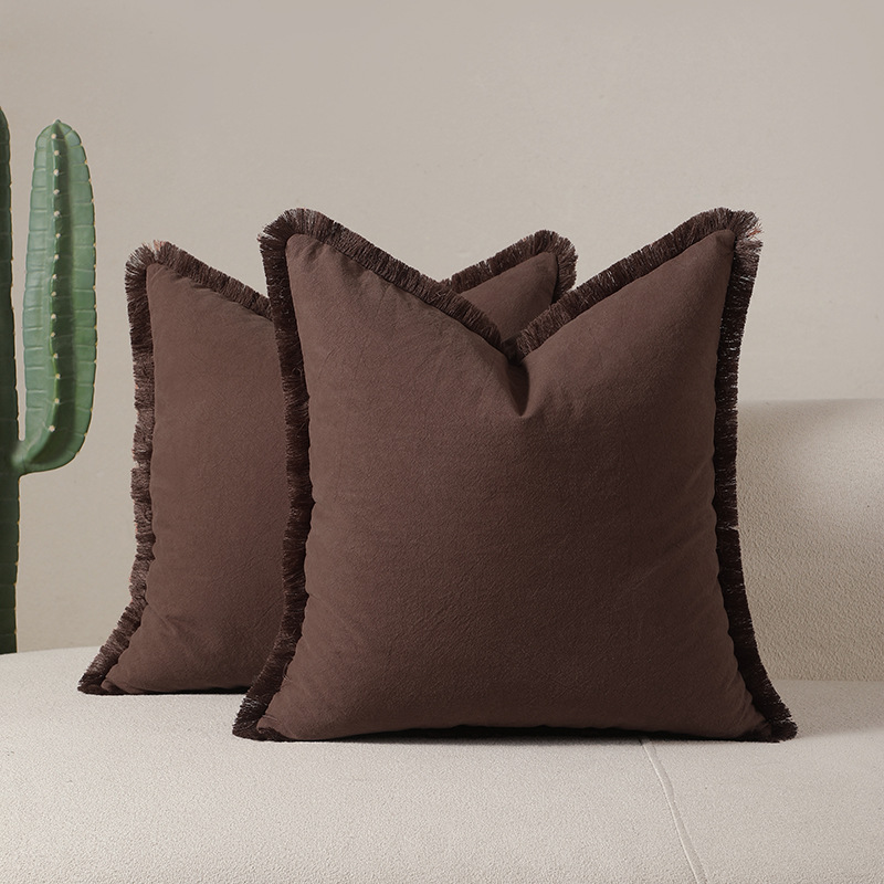 Caramelised brown 2 Pack Bohemian Tassel Pillowcases Soft Washed Cotton Cushion Covers for Living Room Sofa Elegant Decor Solution for Local Standard Home Environments