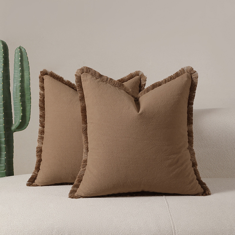 Mocha brown 2 Pack Bohemian Tassel Pillowcases Soft Washed Cotton Cushion Covers for Living Room Sofa Elegant Decor Solution for Local Standard Home Environments