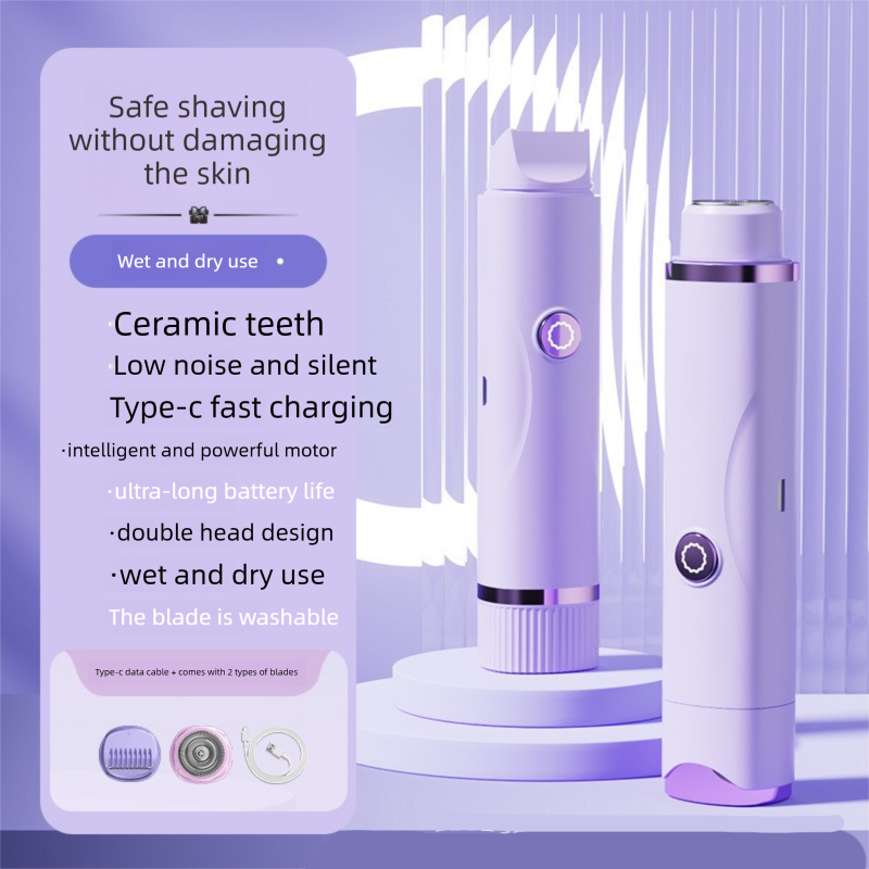 Purple Electric Hair Remover for Women 2-in-1 Dual Head Trimmer and Shaver with Ceramic Blades IPX7 Waterproof for Painless Full Body and Bikini Grooming