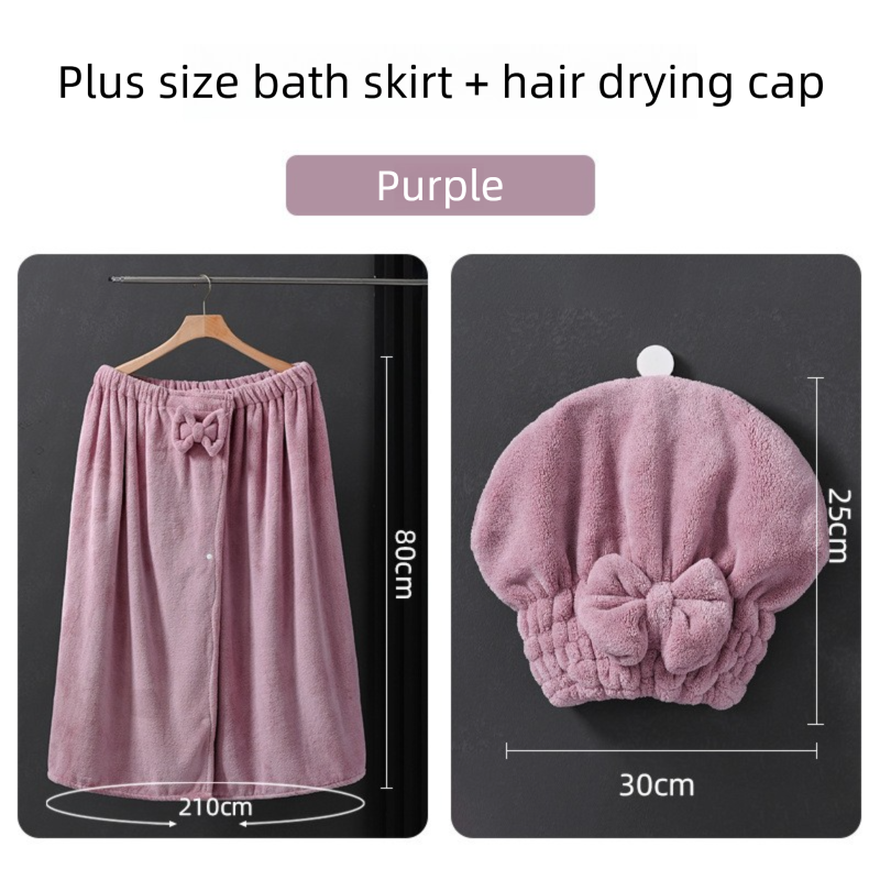 Purple Plus Size Bath Wrap Dress with Adjustable Elastic Waist and Bow Detail – Soft Absorbent Towel Robe for Post-Shower Comfort