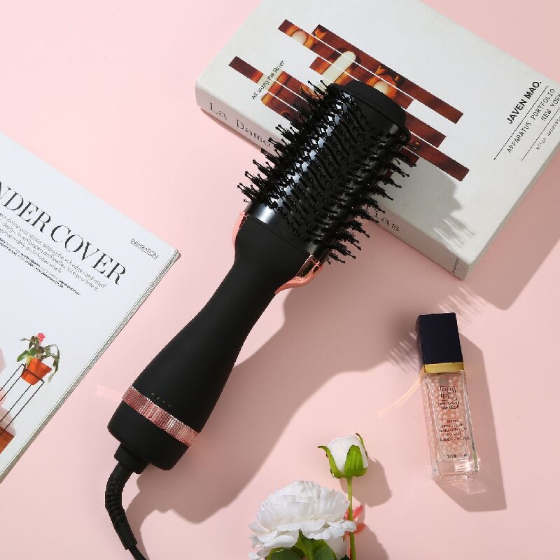 Black 1000W Professional Hot Air Brush with 3-Temperature & 2-Speed Control – Dual Voltage Hair Styler for Smooth, Voluminous Blowouts