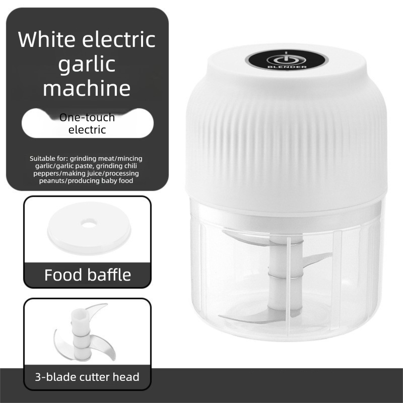 3-blade cutter head White Wireless Electric Garlic Chopper 300ml Portable Mini Food Processor USB Rechargeable for Baby Food and Dipping Sauce Essential Local Kitchen Tool