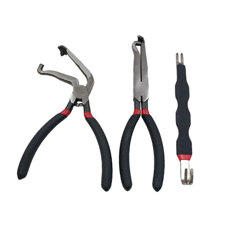 Black 3 Piece Automotive Wire Connector Removal Tool Set with Straight Bent and Dual End Pliers for Electrical Harness Disassembly