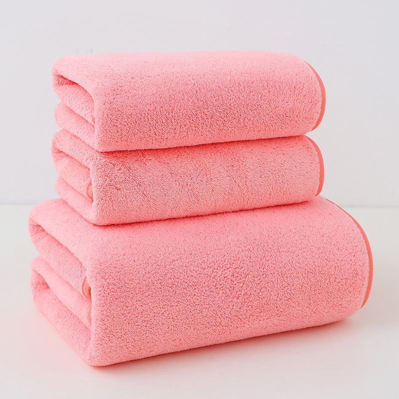Pink Coral Fleece Thick Towel and Bath Towel Set – 4 Face Towels and 2 Bath Towels in Solid Colors, Highly Absorbent and Ultra-Soft for Home Use