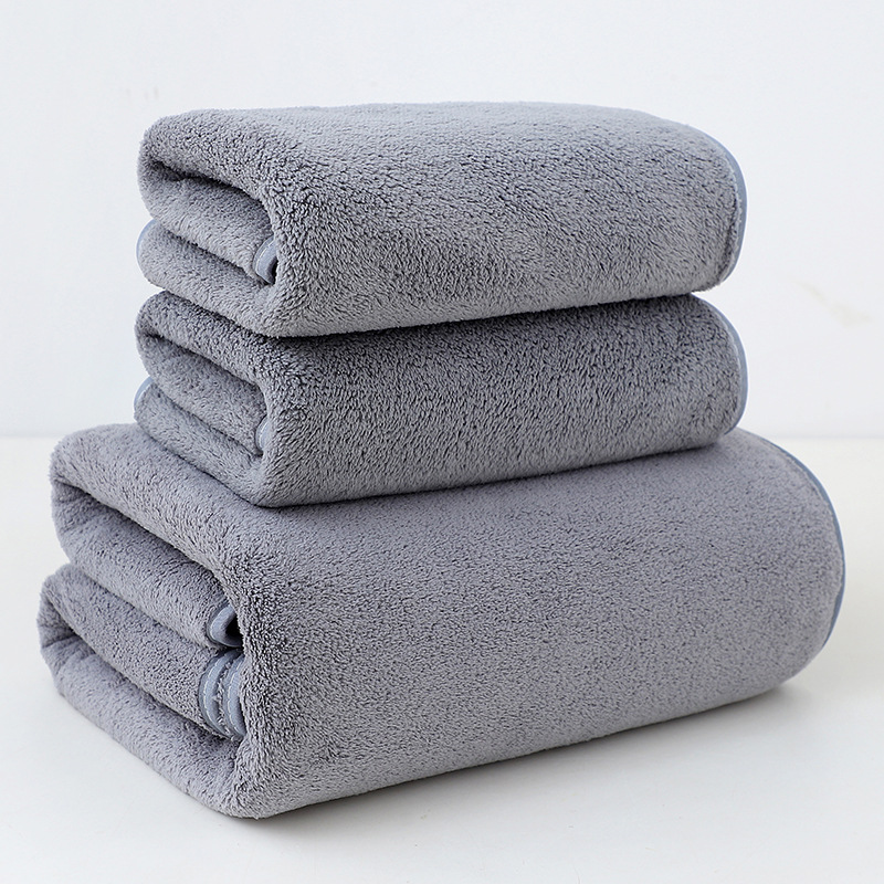 Grey Coral Fleece Thick Towel and Bath Towel Set – 4 Face Towels and 2 Bath Towels in Solid Colors, Highly Absorbent and Ultra-Soft for Home Use