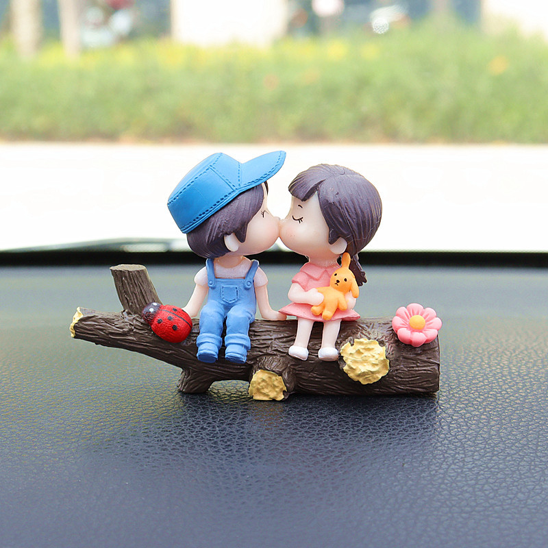 Tree Branch Blue and Pink Couple Cute Couple Car Ornament for Dashboard – Romantic Interior Decoration for Vehicles