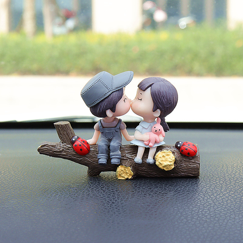 Grey-feathered tree-branch lovebirds Cute Couple Car Ornament for Dashboard – Romantic Interior Decoration for Vehicles