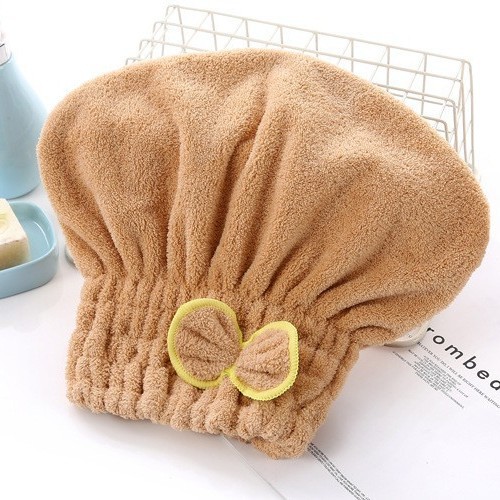 3-Pack Coffee color Thickened Coral Fleece Hair Drying Towel Cap – Double-Layered Absorbent Turban with Bow Design for Fast Drying and Gentle Care