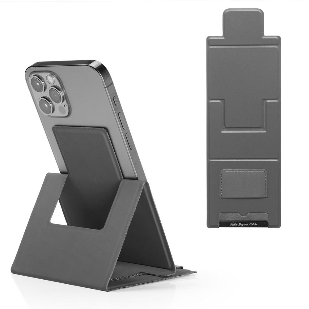 2-PCS Grey Portable Foldable Phone Stand with Card Holder – Compact Desktop Mobile Phone Holder for Home, Office, and Travel Use