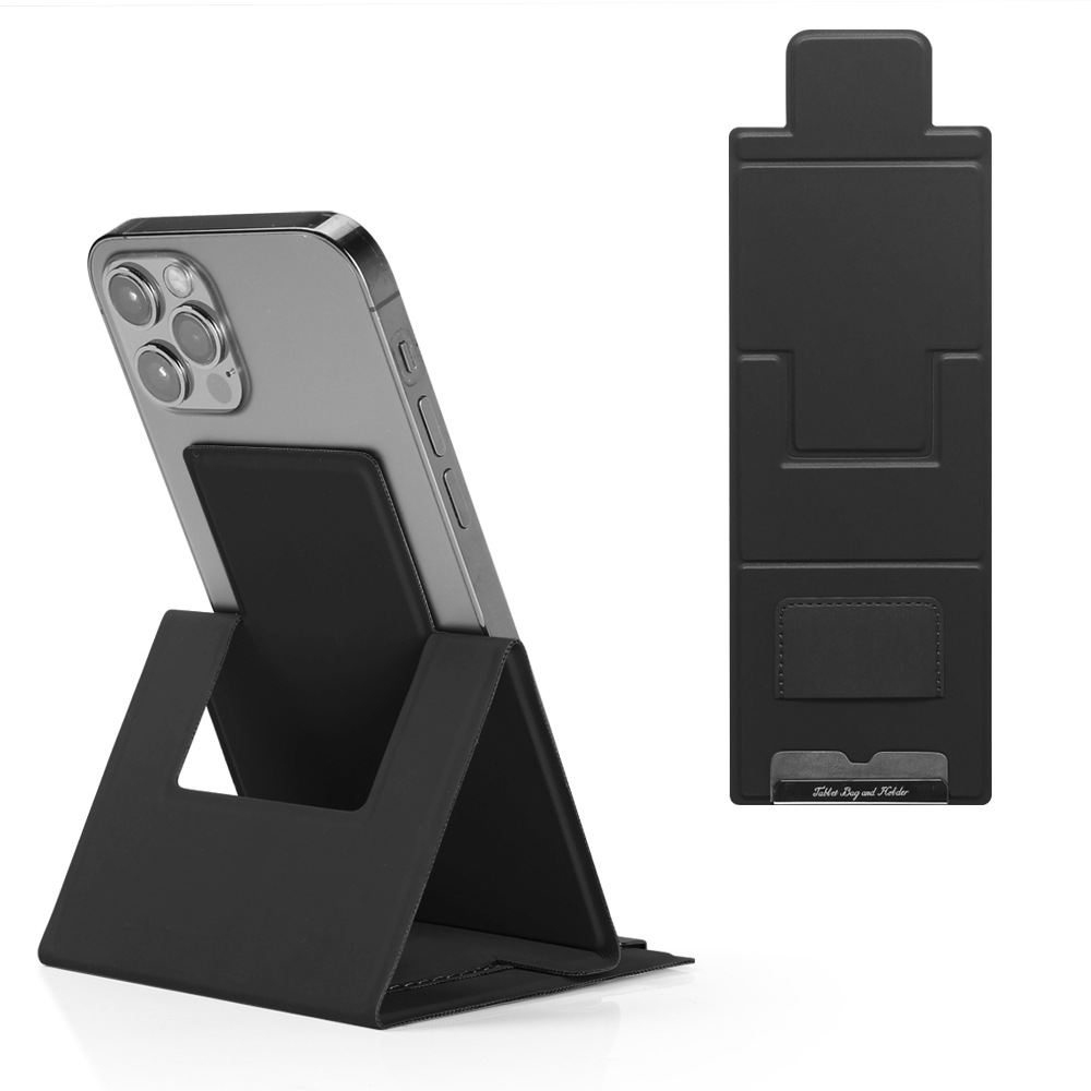 2-PCS Black Portable Foldable Phone Stand with Card Holder – Compact Desktop Mobile Phone Holder for Home, Office, and Travel Use