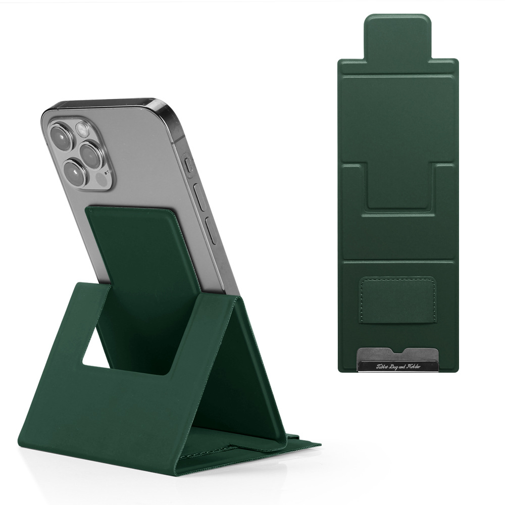 2-PCS Green Portable Foldable Phone Stand with Card Holder – Compact Desktop Mobile Phone Holder for Home, Office, and Travel Use