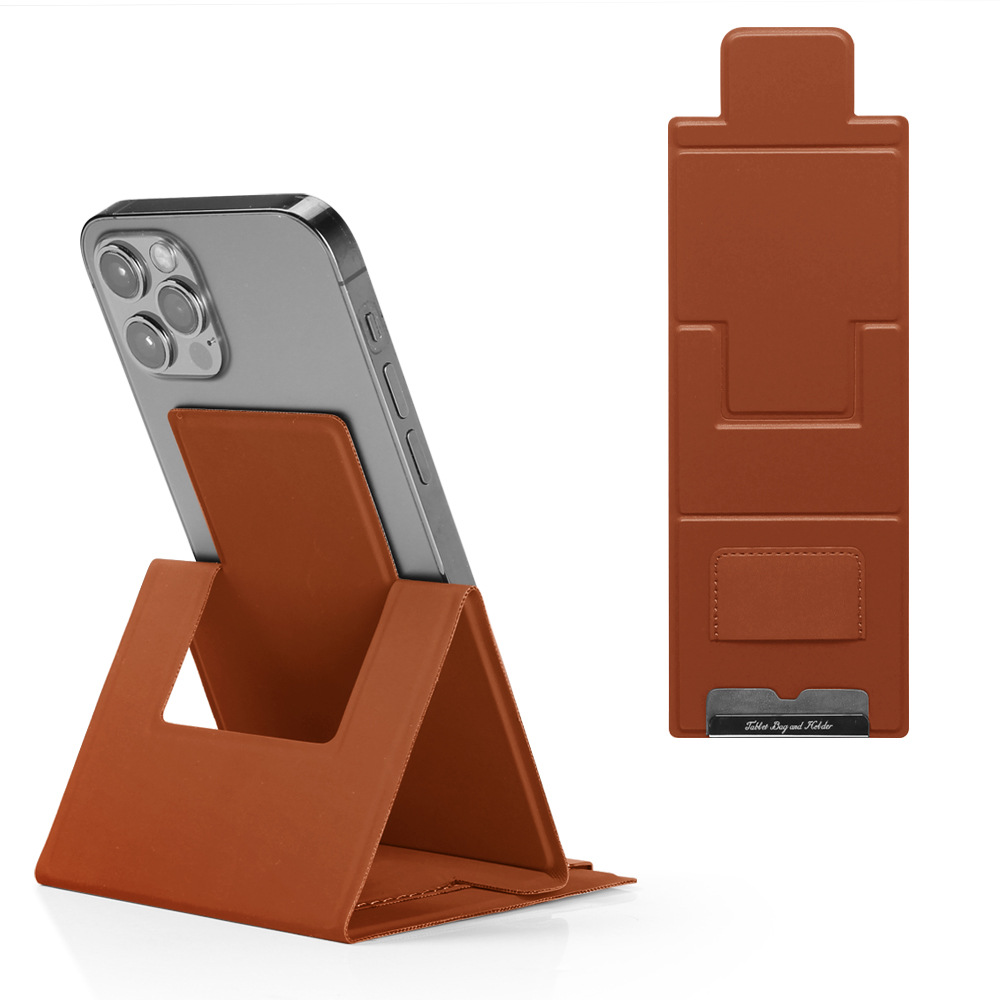 2-PCS Brown Portable Foldable Phone Stand with Card Holder – Compact Desktop Mobile Phone Holder for Home, Office, and Travel Use