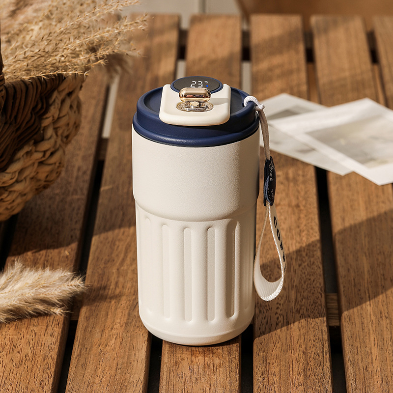 Blue Smart Digital Insulated Coffee Mug with 316 Stainless Steel Inner Liner – Vacuum-Sealed Travel Tumbler with Temperature Display, USB-C Rechargeable, Leak-Proof Lid for Hot and Cold Beverages