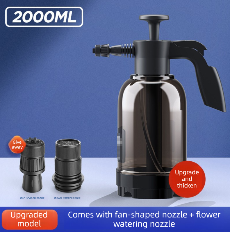 Black 2L Handheld Car Wash Foam Sprayer Pump Action Pressure Cannon with 2 Nozzles for Auto Detailing and Garden Watering Heavy Duty 55 Degree Fan Spray