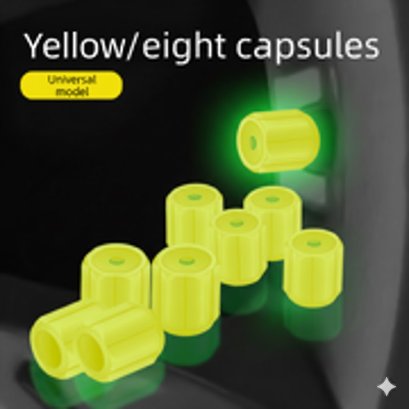 Universal Luminous Tyre Valve Caps 8 PCS Yellow Glow in Dark Dust Covers for Cars Motorbikes & Bicycles Easy Install