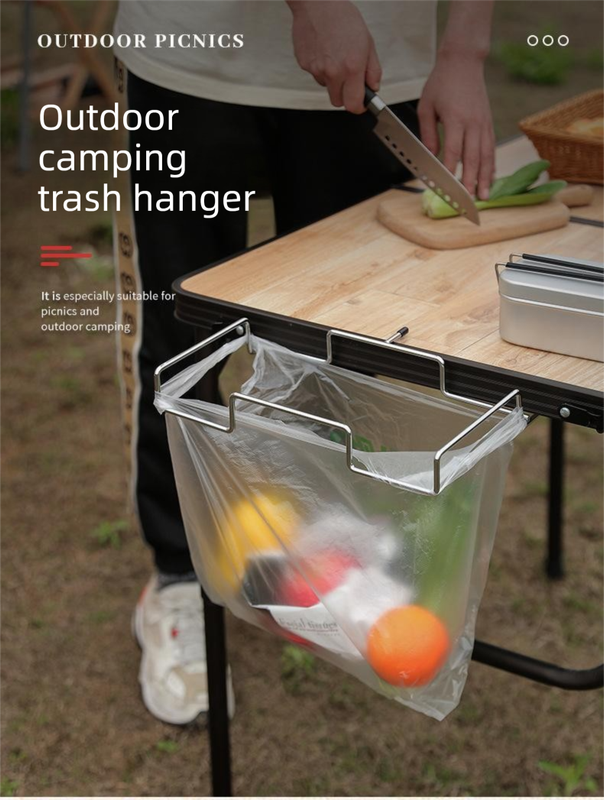 Portable Outdoor Camping Trash Bag Holder Stand Stainless Steel Folding Garbage Bag Rack for Picnic Kitchen and Student Desk Storage Natural