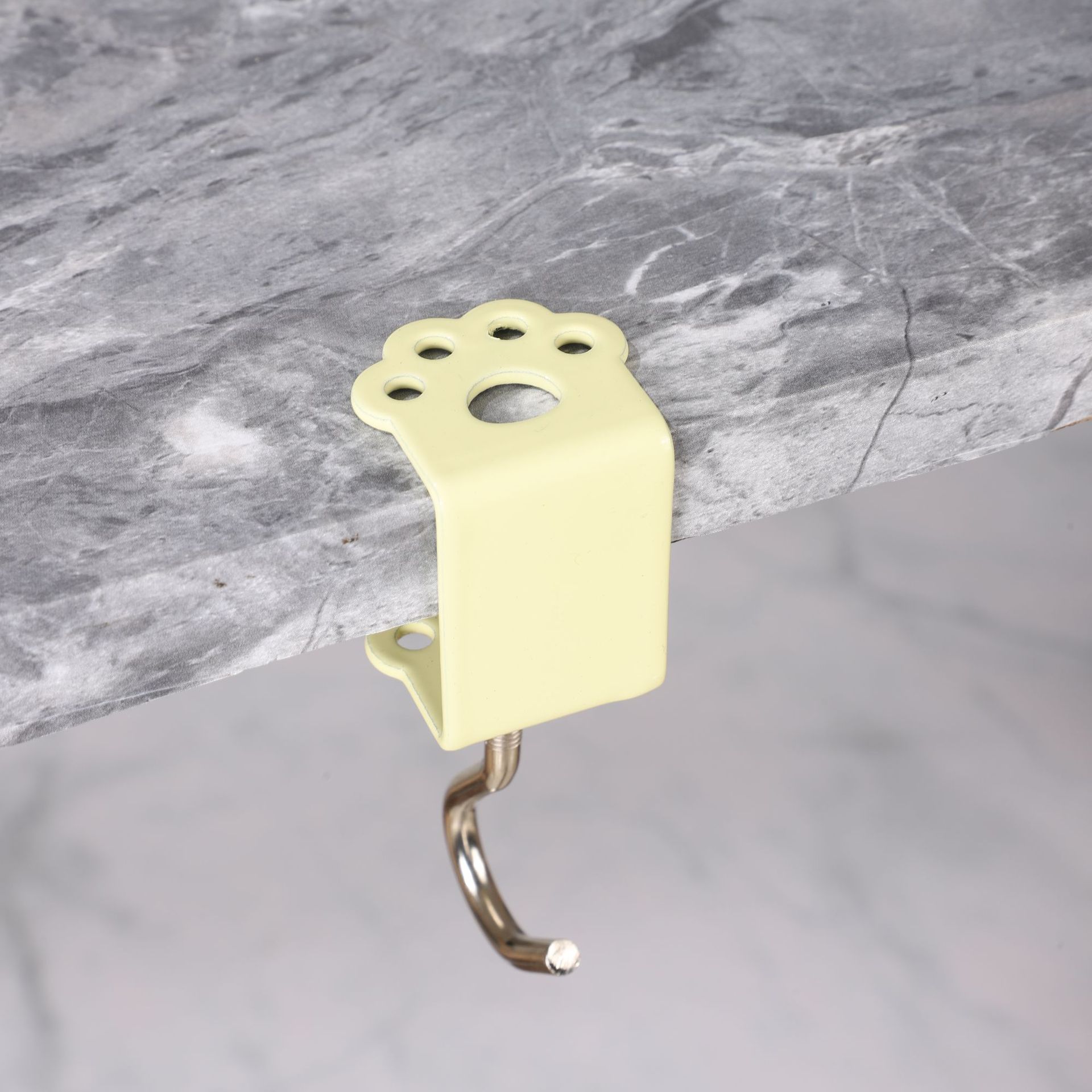 Macaron Paw Table Side Hook 2-Piece Set Adjustable Desk Hanging Clamp No-Drill Portable Bag Hook Light Yellow
