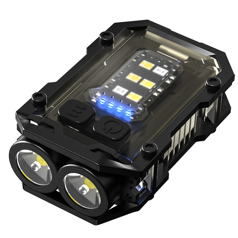 Mini EDC Keychain Flashlight Dual LED Super Bright 750mAh Type-C Rechargeable Magnetic Torch Work Light Black