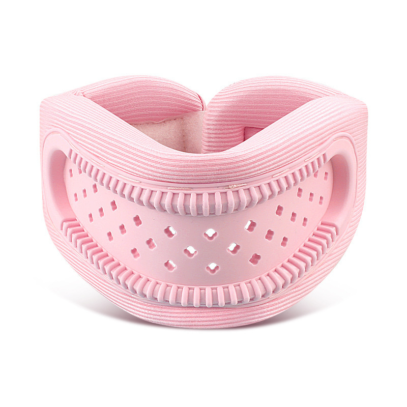 Pink Adjustable Silicone Neck Brace with High-Elastic Memory Foam & V-Shape - Prevent Forward Head Tilt and Posture Correction