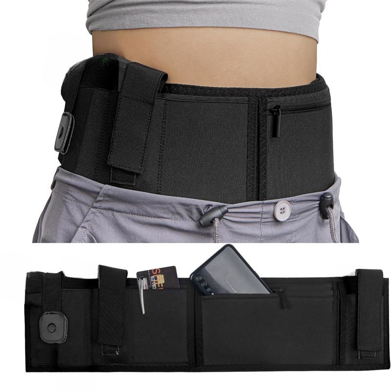 Black Multi-Functional Concealed Tactical Belly Band with Muti-Pouch and Holster - 45 inch Breathable Carry Belt for Outdoor Camping