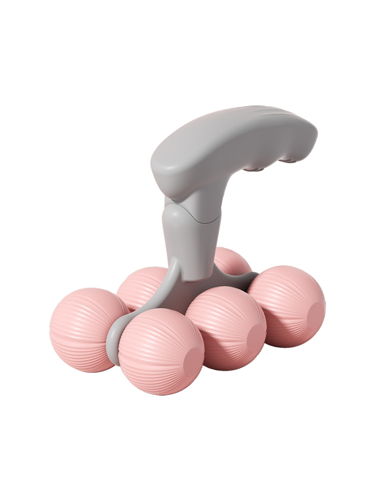 Pink Compact 6-Wheel Handheld Massager - Smooth & Silent, Deep Tissue Muscle Relaxer for Yoga Fitness and Home Recovery