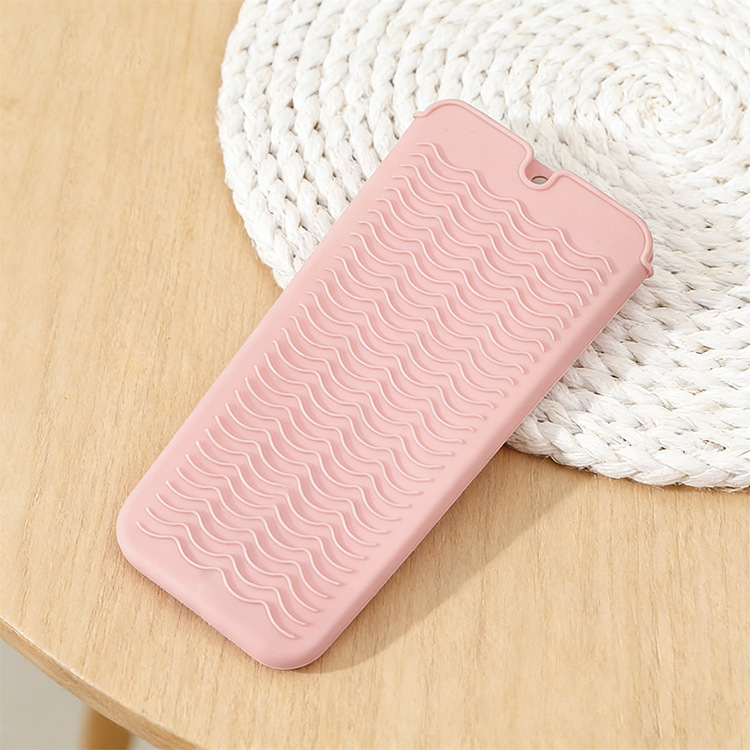 Pink 2-in-1 Silicone Wave Anti-Scalding Mat & Pouch for Hair Tools (2-Pack) - Travel-Ready Heat-Resistant Hanging Storage Bag