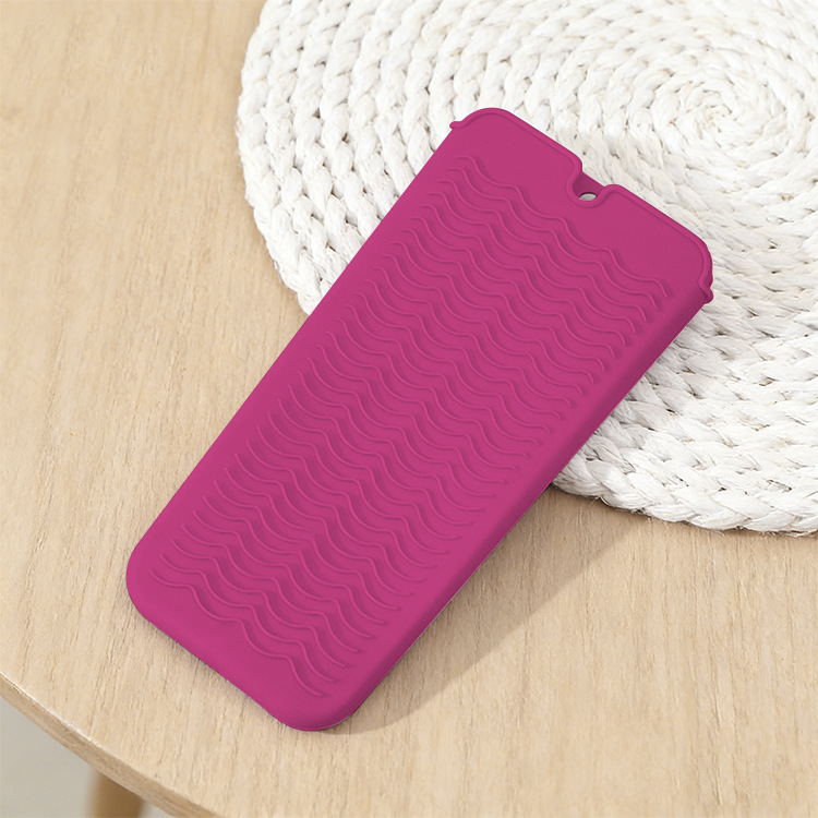 Rose-Red 2-in-1 Silicone Wave Anti-Scalding Mat & Pouch for Hair Tools (2-Pack) - Travel-Ready Heat-Resistant Hanging Storage Bag