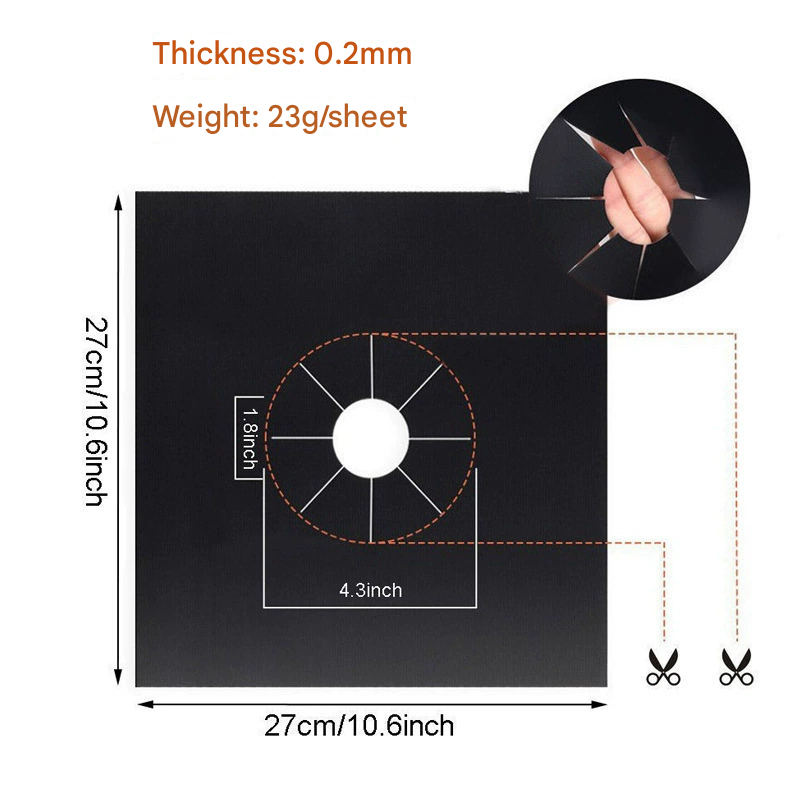 2-Piece Black Reusable Oil-Proof Teflon Stovetop Burner Liners - Cuttable, Non-Stick, Heat-Resistant & Dishwasher Safe Clean Pad