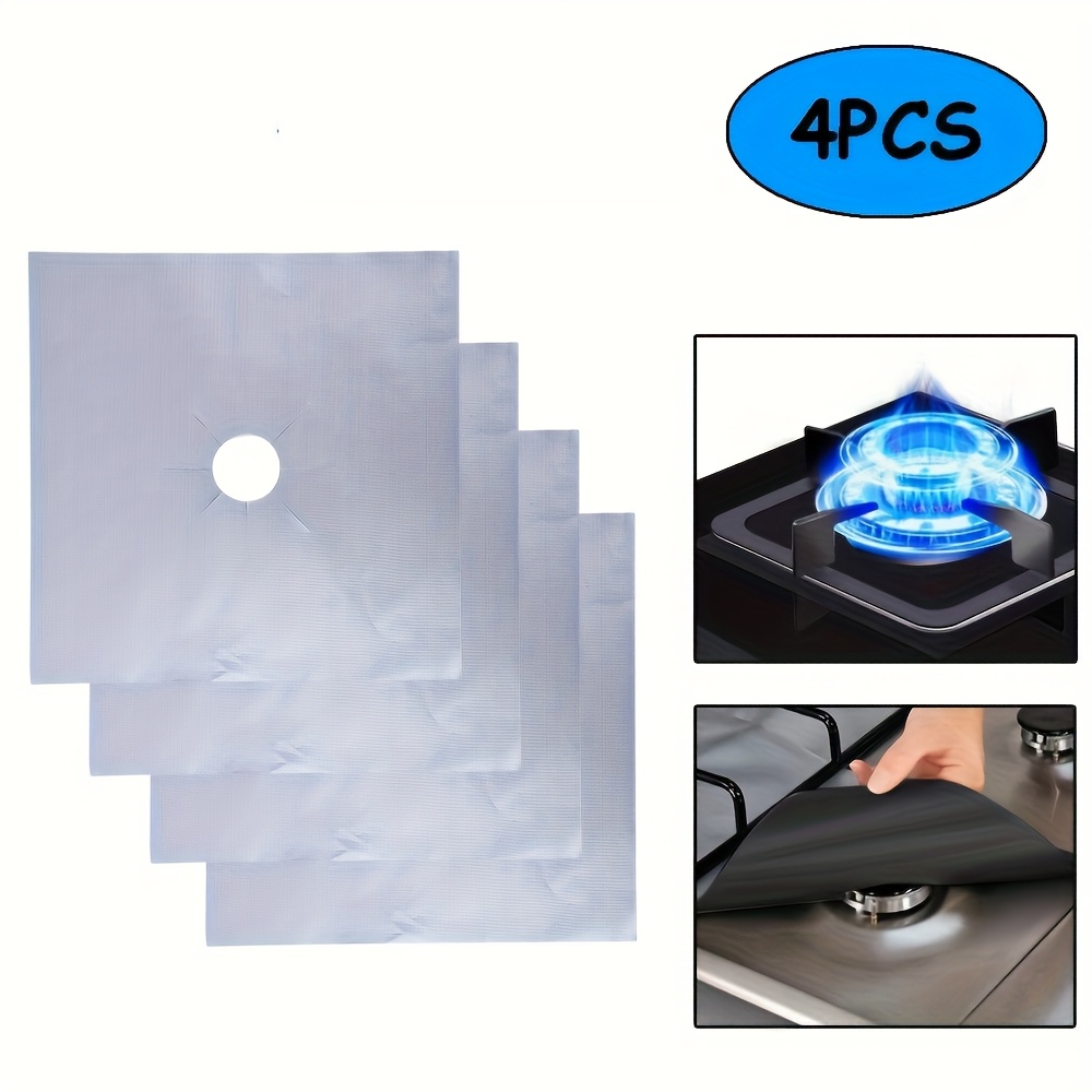 4-Piece Sliver Reusable Oil-Proof Teflon Stovetop Burner Liners - Cuttable, Non-Stick, Heat-Resistant & Dishwasher Safe Clean Pad
