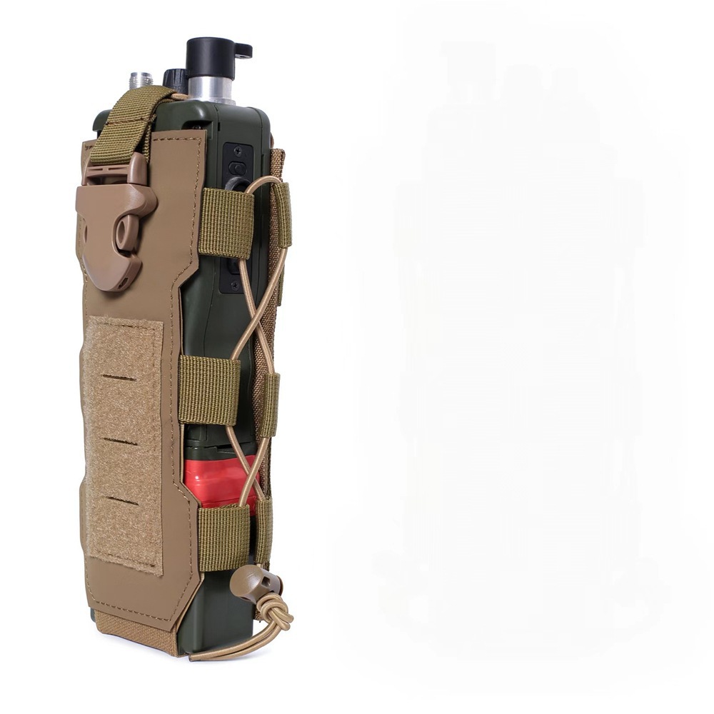 Khaki Adjustable Tactical Water Bottle Pouch - Multi-Functional MOLLE Compatible Accessory Bag for Hiking & Outdoor Survival