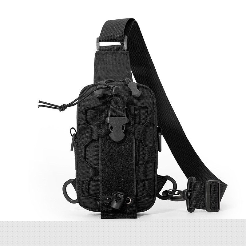 Black Outdoor Tactical Water Bottle Chest Bag - High-Capacity Phone Pouch with Expansion System for Cycling Camping and Fishing