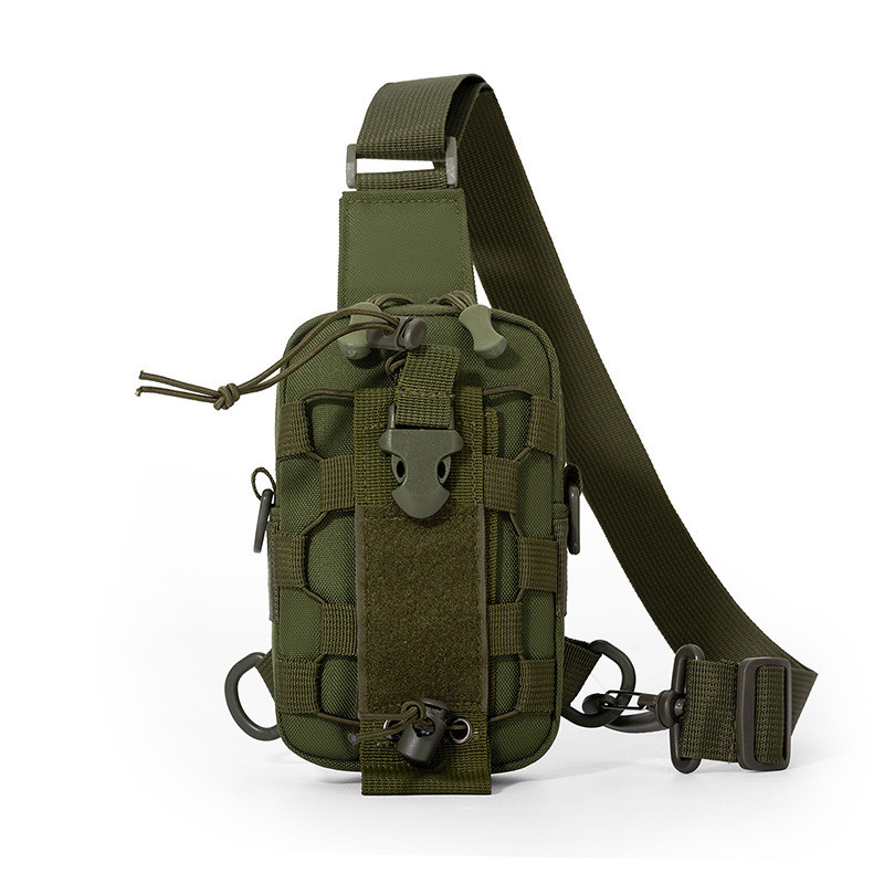 Green Outdoor Tactical Water Bottle Chest Bag - High-Capacity Phone Pouch with Expansion System for Cycling Camping and Fishing