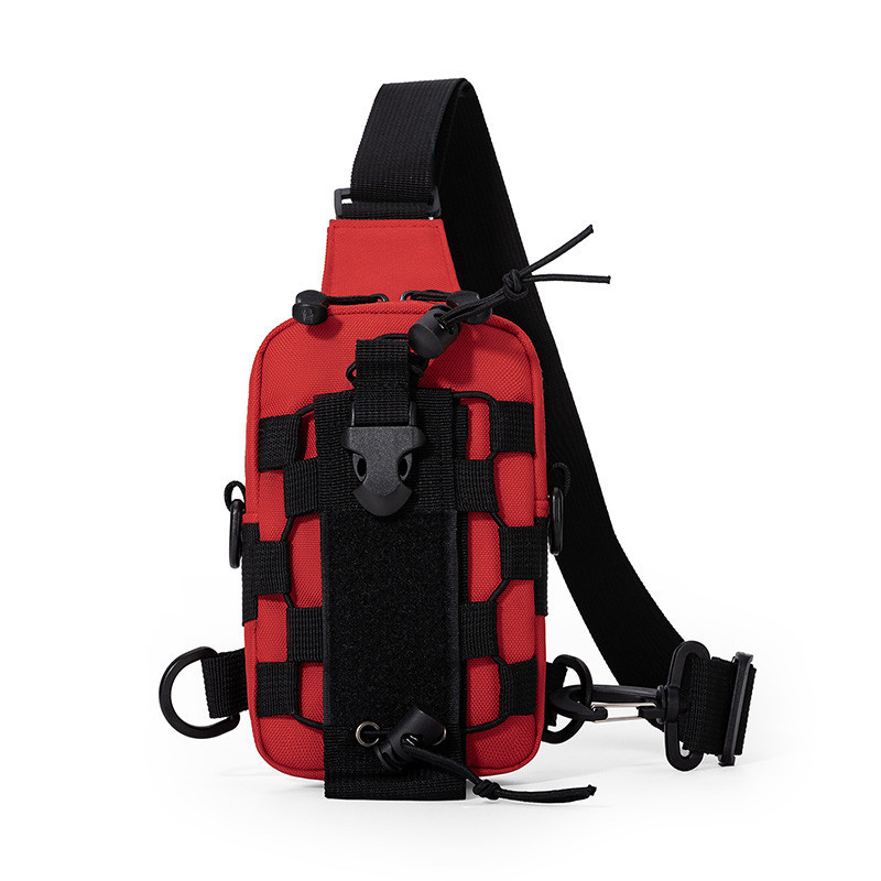 Red Outdoor Tactical Water Bottle Chest Bag - High-Capacity Phone Pouch with Expansion System for Cycling Camping and Fishing